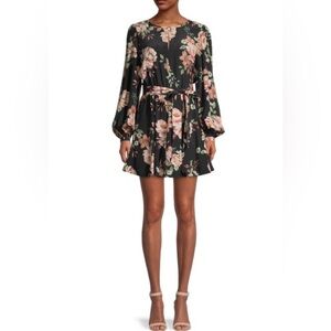 Yumi Kim Marnie Dark Floral Mini Dress Puff Sleeves Bella Rosa Sepia Size 8 NEW